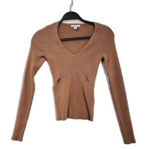 Bar 111 Brown Sweater Ribbed Long Sleeve Body Cut-Out V-Neck Women's Size XS